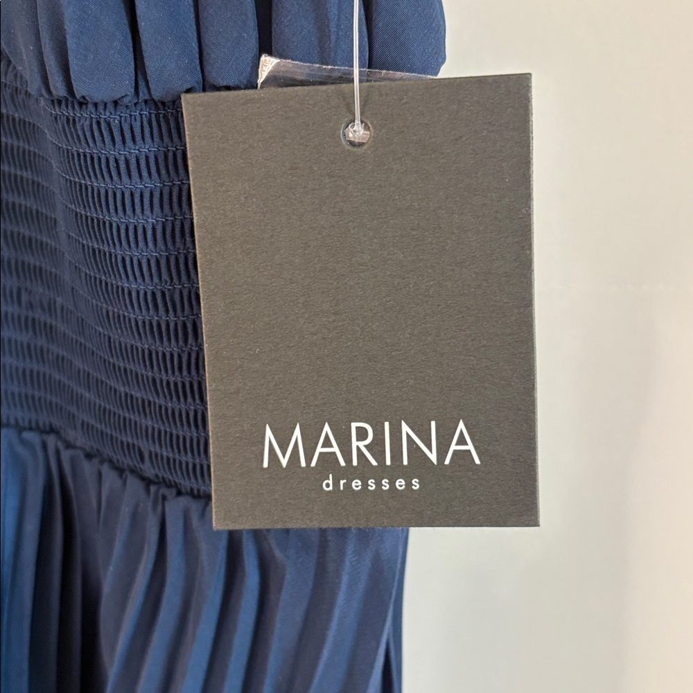 MARINA Deep Blue Knife Pleated Sleeveless Midi Dress - Picture 4 of 12